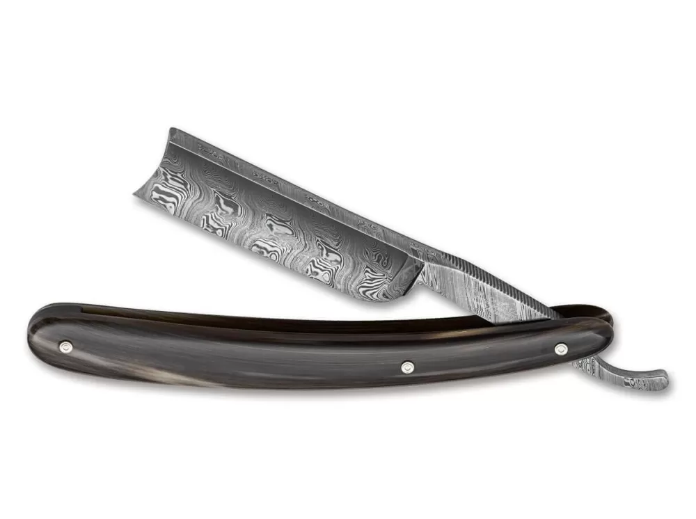 Böker Manufaktur Solingen Damascus Horn> 6/8" Straight Razors