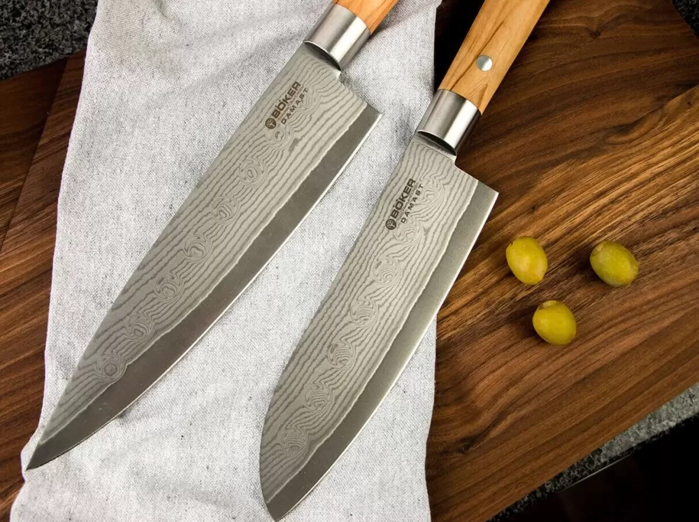 Böker Manufaktur Solingen Damascus Olive Santoku> Santoku Knives