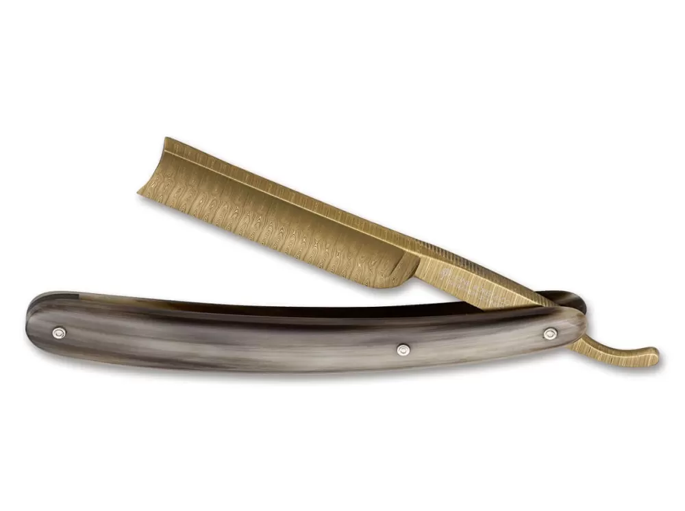 Böker Manufaktur Solingen Damast Gold Horn> 5/8" Straight Razors