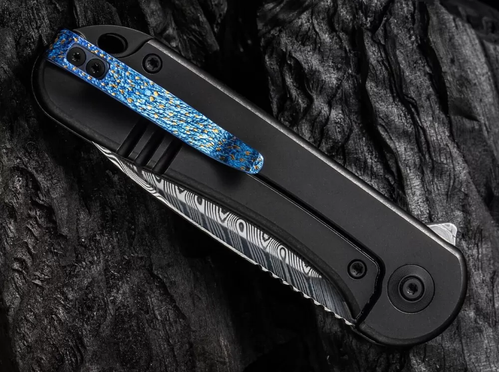 Flash Sale WE Knife Elementum Damascus Titanium Black