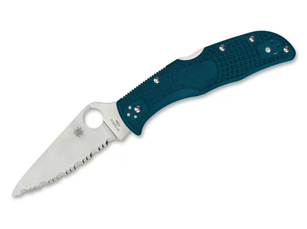 Best Sale Spyderco Endela Lightweight K390 Serrated Blue