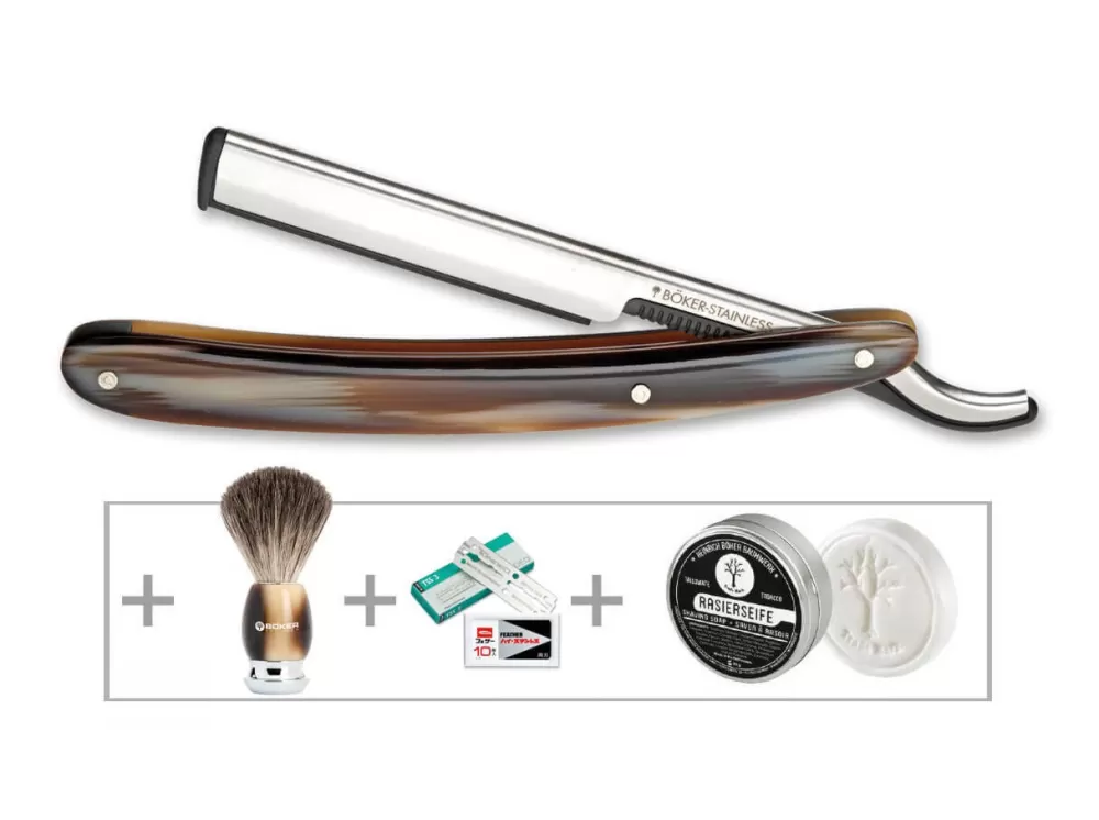 Böker Manufaktur Gift Set Barberette Horn> Straight Razor Sets