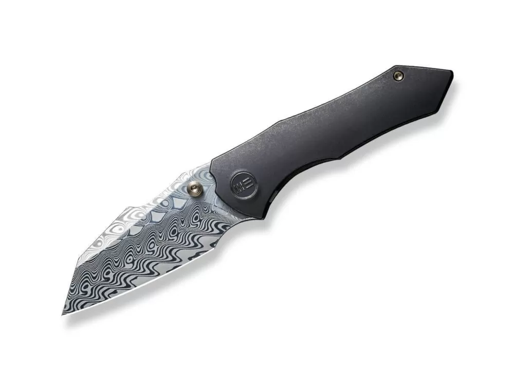 Outlet WE Knife High-Fin Titanium Black Hakkapella Damascus