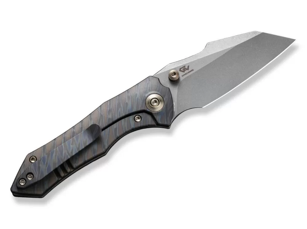 Cheap WE Knife High-Fin Titanium Grey Tiger Stripe