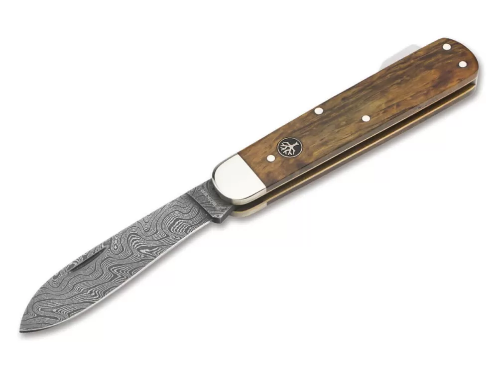 Best Sale Böker Manufaktur Solingen Hunters Knife Mono Damascus Curly Birch Brown