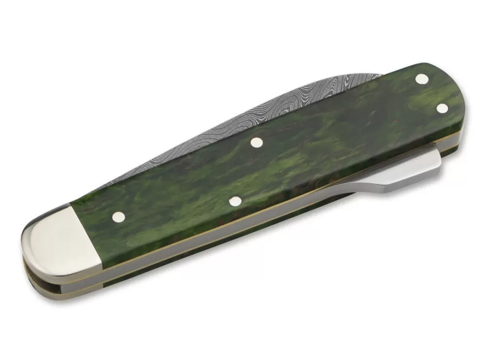 Flash Sale Böker Manufaktur Solingen Hunters Knife Mono Damascus Curly Birch Green