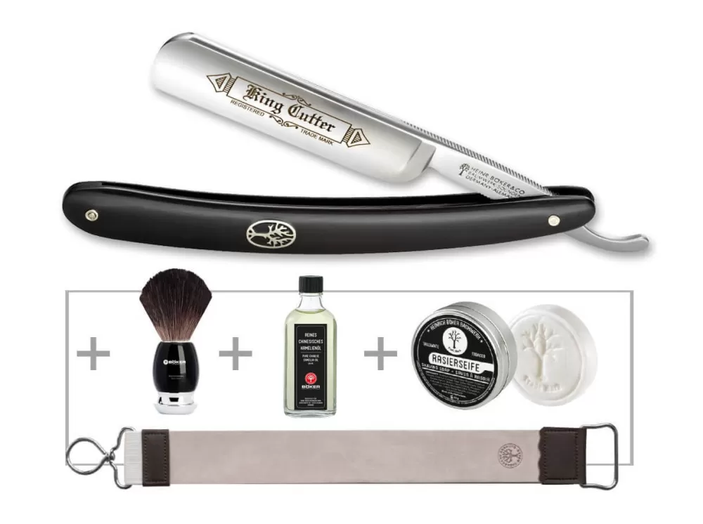 Böker Manufaktur Solingen King Cutter Black Set> Straight Razor Sets