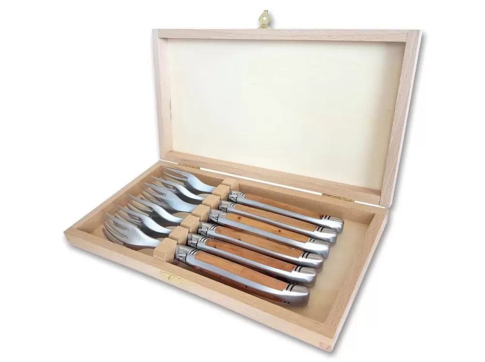 Goyon-Chazeau Laguiole Steak Fork Set Juniper Wood> Steak Cutlery