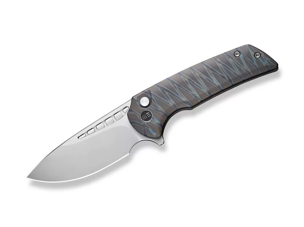 Best WE Knife Mini Malice Button Lock Tiger Stripe Flamed Titanium