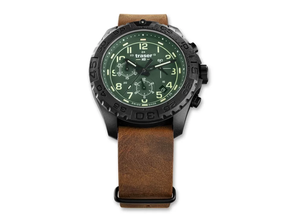 Traser P96 Odp Evolution Chrono Green Leather> Tactical Watches