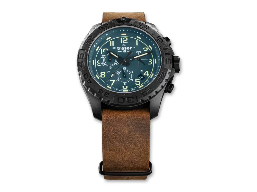 Traser P96 Odp Evolution Chrono Petrol Leather> Tactical Watches