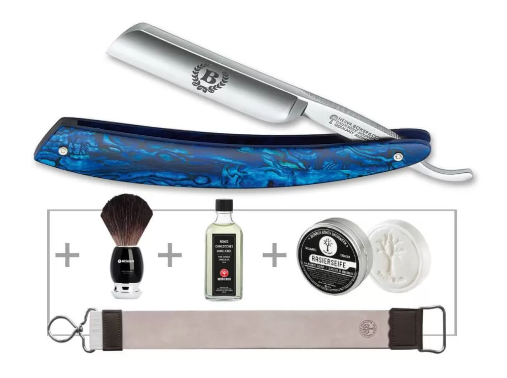 Böker Manufaktur Solingen Paua Set> Straight Razor Sets