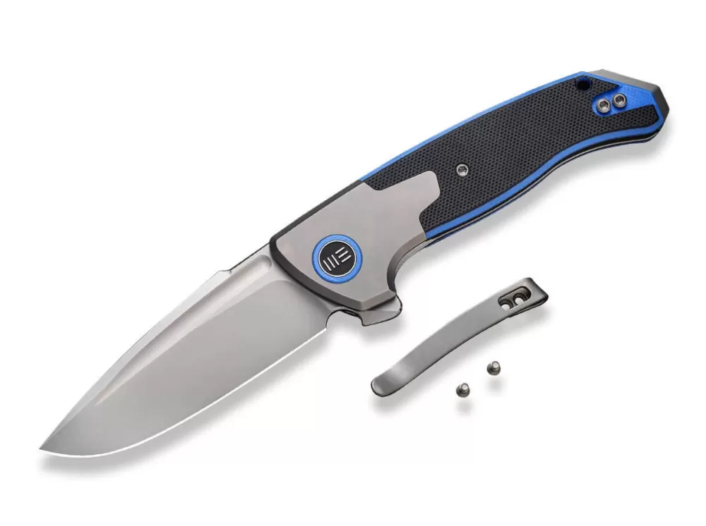 Fashion WE Knife Press Check Titanium G10 Black Blue Dp