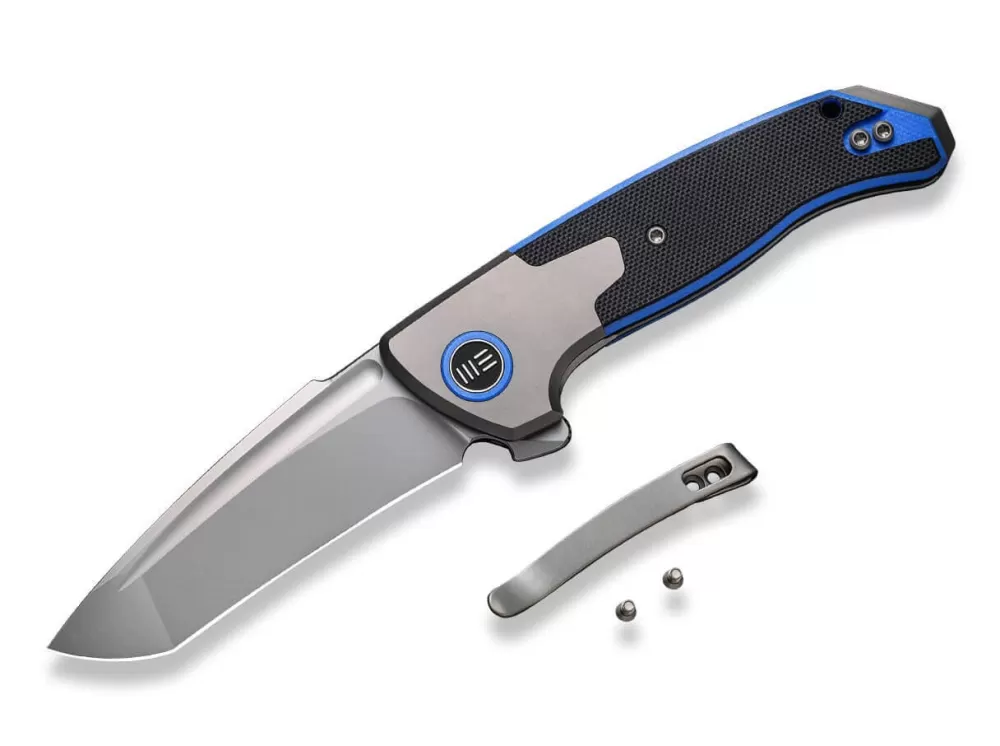 Shop WE Knife Press Check Titanium G10 Black Blue Tanto