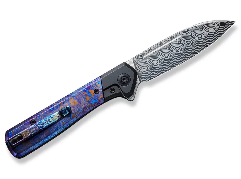 Best WE Knife Soothsayer Damascus Purple Timascus