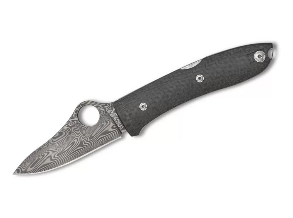 Cheap Spyderco Spyopera Carbon Fiber Damasteel Sprint Run Plainedge