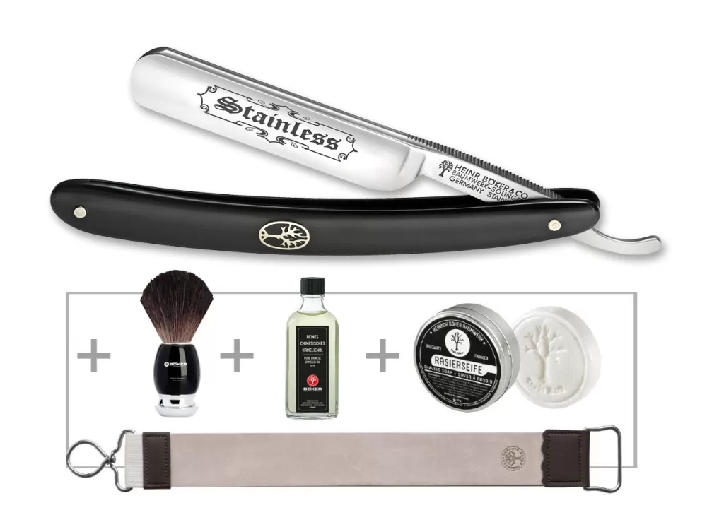 Böker Manufaktur Solingen Stainless Black Set> 5/8" Straight Razors