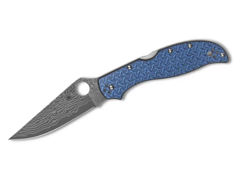 Flash Sale Spyderco Strech 2Xl Blue Nishijin Glass Fiber Damascus Sprint Run