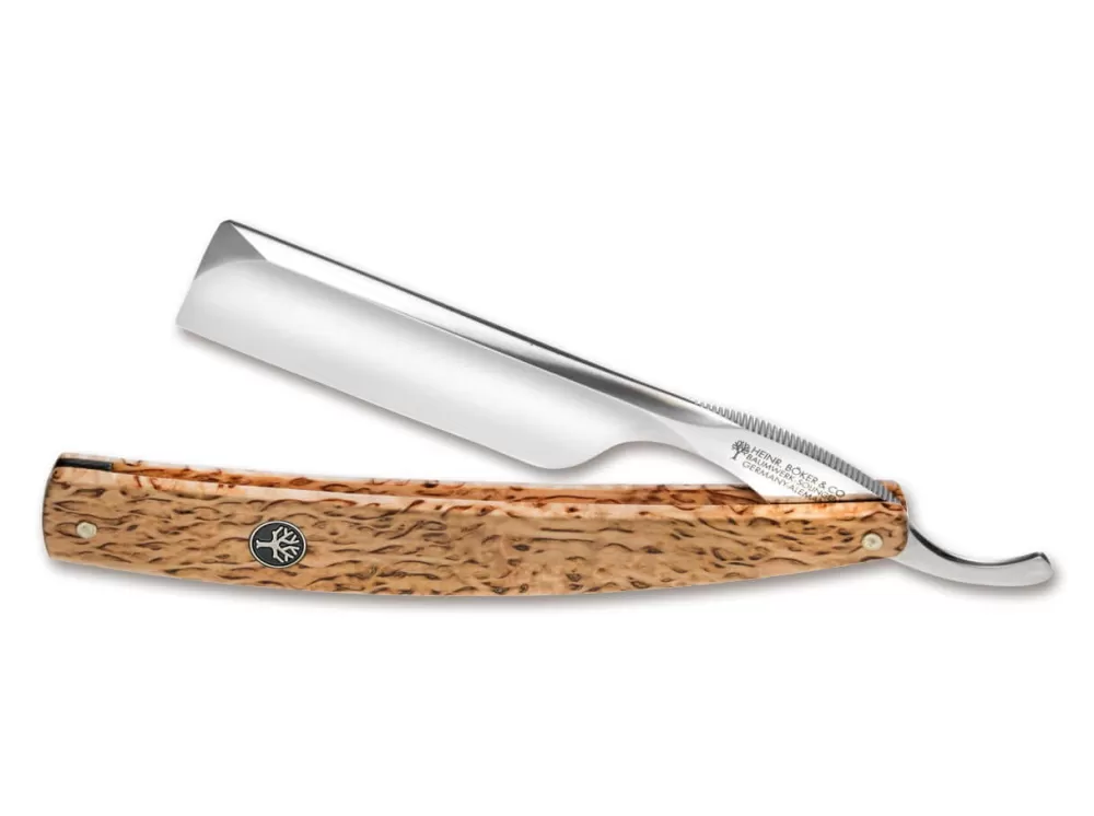 Böker Manufaktur Solingen The Celebrated Curly Birch> Carbon Steel Straight Razors