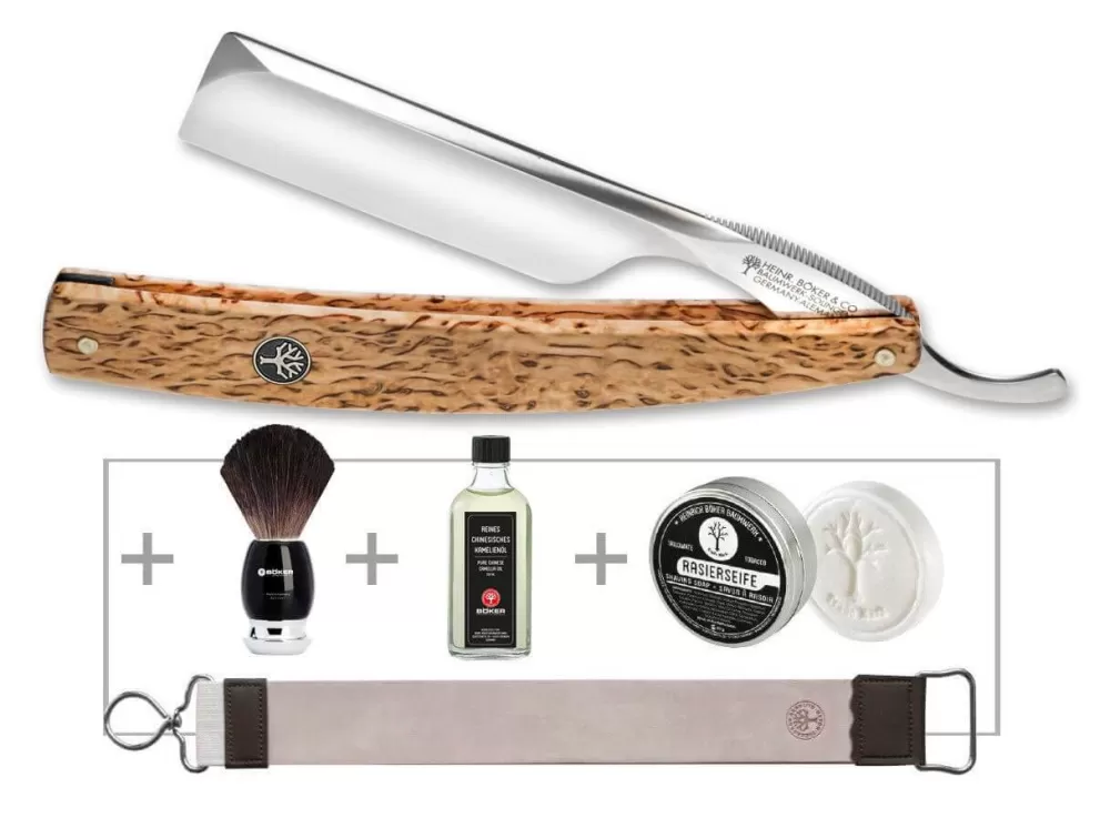 Böker Manufaktur Solingen The Celebrated Maserbirke Set> Straight Razor Sets